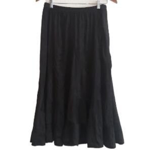 Christopher & Banks Black Faux Suede Midi Skirt - Size Large Skirt Ruffle Hem